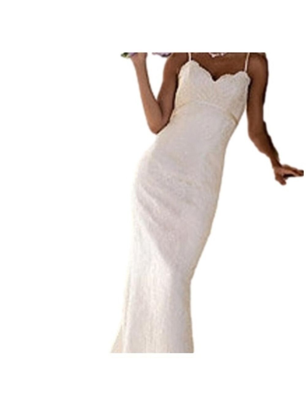 Bridal Gown Ivory Lace Wedding Dress Chiffon Train Beach Garden 58.5” Davi’s sz6